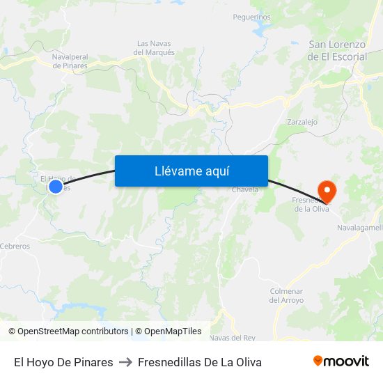El Hoyo De Pinares to Fresnedillas De La Oliva map