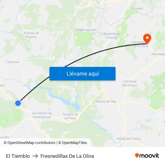 El Tiemblo to Fresnedillas De La Oliva map