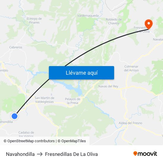 Navahondilla to Fresnedillas De La Oliva map