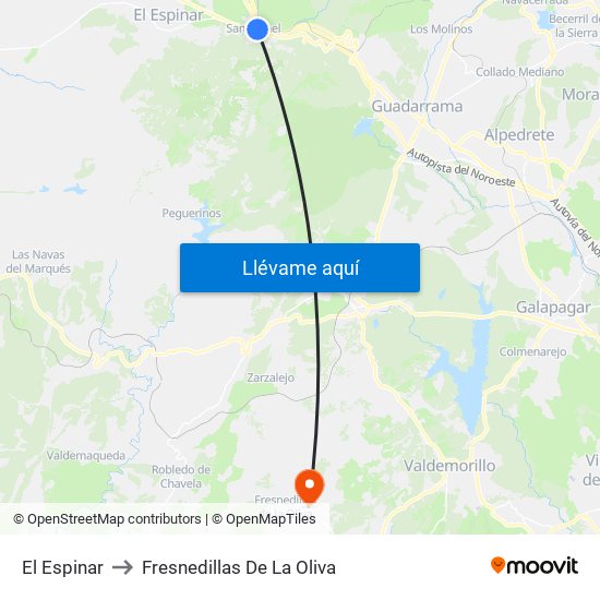 El Espinar to Fresnedillas De La Oliva map
