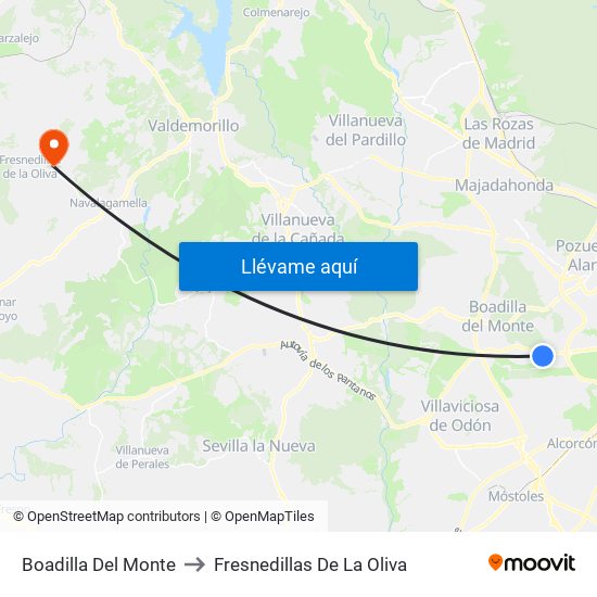Boadilla Del Monte to Fresnedillas De La Oliva map