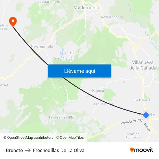 Brunete to Fresnedillas De La Oliva map
