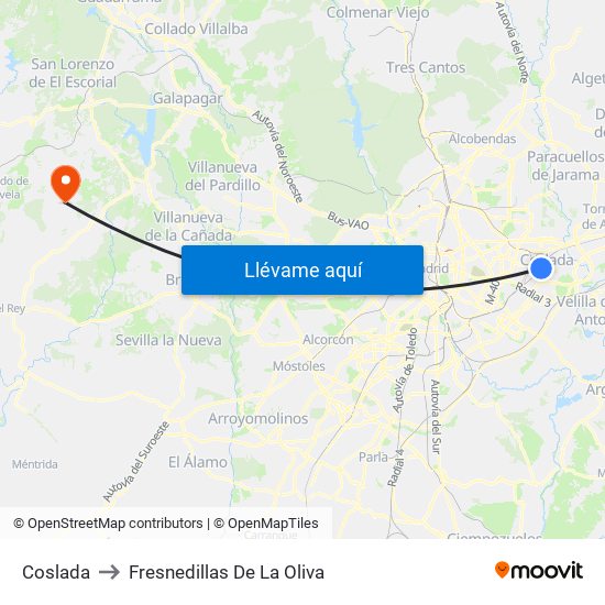 Coslada to Fresnedillas De La Oliva map