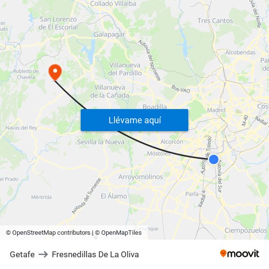Getafe to Fresnedillas De La Oliva map