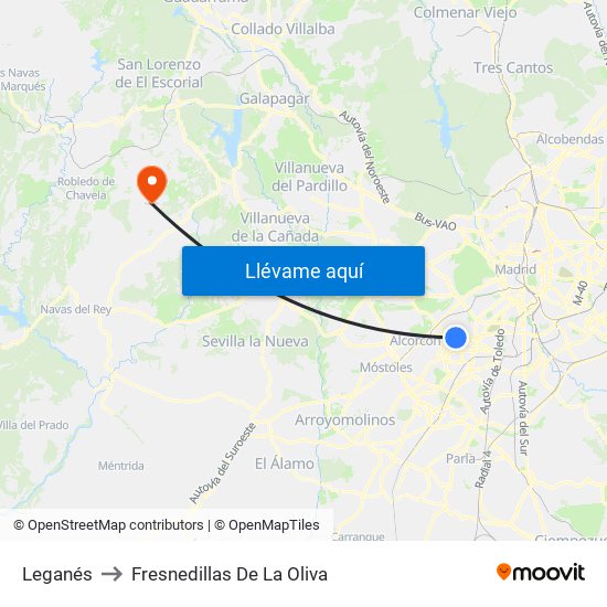 Leganés to Fresnedillas De La Oliva map