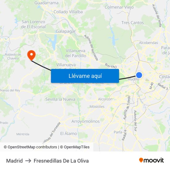 Madrid to Fresnedillas De La Oliva map