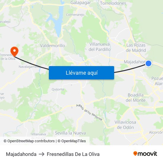 Majadahonda to Fresnedillas De La Oliva map