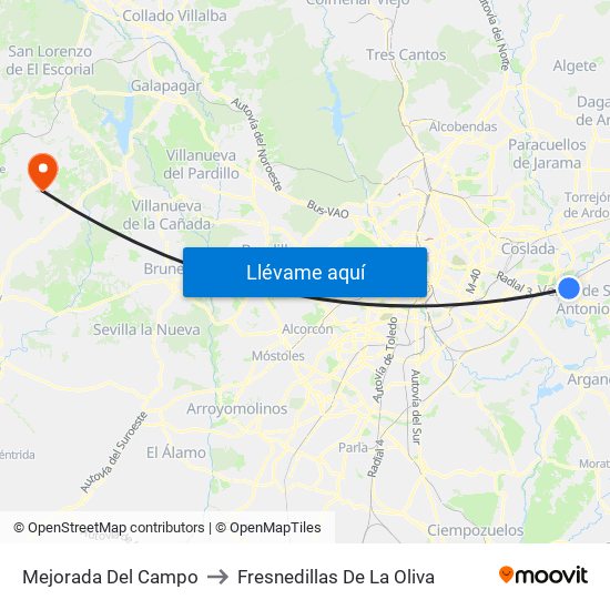 Mejorada Del Campo to Fresnedillas De La Oliva map