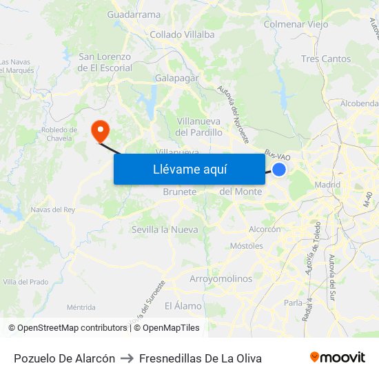 Pozuelo De Alarcón to Fresnedillas De La Oliva map