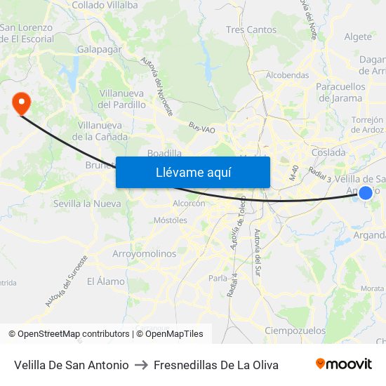Velilla De San Antonio to Fresnedillas De La Oliva map