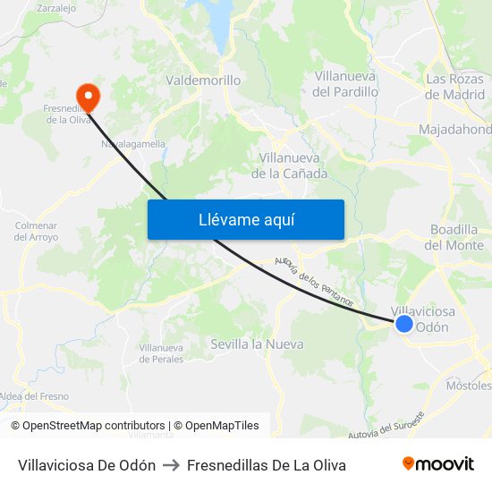 Villaviciosa De Odón to Fresnedillas De La Oliva map