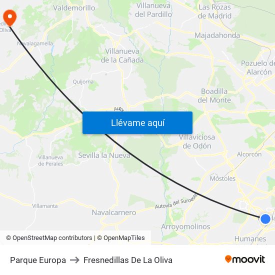 Parque Europa to Fresnedillas De La Oliva map