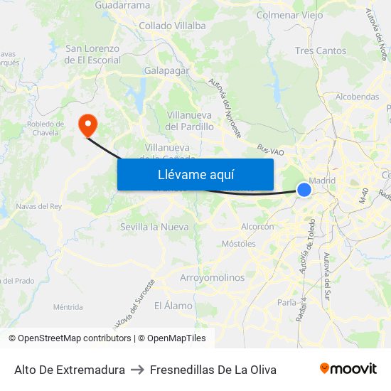 Alto De Extremadura to Fresnedillas De La Oliva map