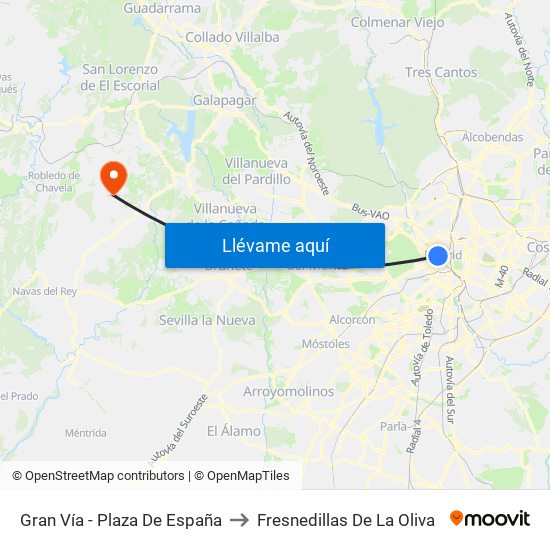 Gran Vía - Plaza De España to Fresnedillas De La Oliva map
