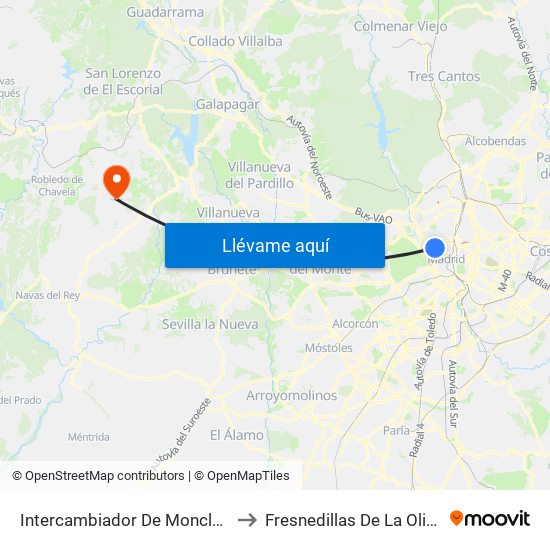 Intercambiador De Moncloa to Fresnedillas De La Oliva map