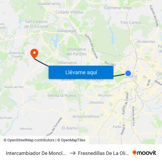 Intercambiador De Moncloa to Fresnedillas De La Oliva map