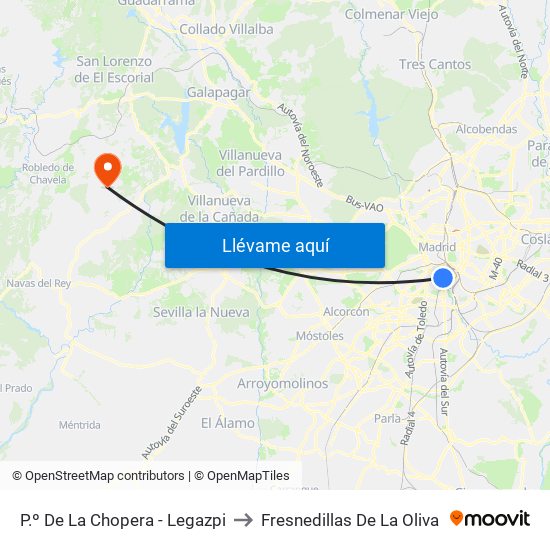 P.º De La Chopera - Legazpi to Fresnedillas De La Oliva map