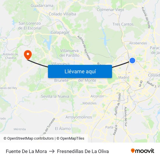 Fuente De La Mora to Fresnedillas De La Oliva map