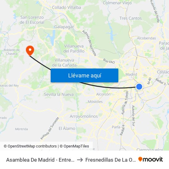 Asamblea De Madrid - Entrevías to Fresnedillas De La Oliva map
