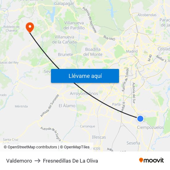 Valdemoro to Fresnedillas De La Oliva map