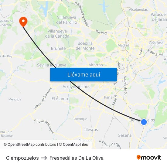 Ciempozuelos to Fresnedillas De La Oliva map