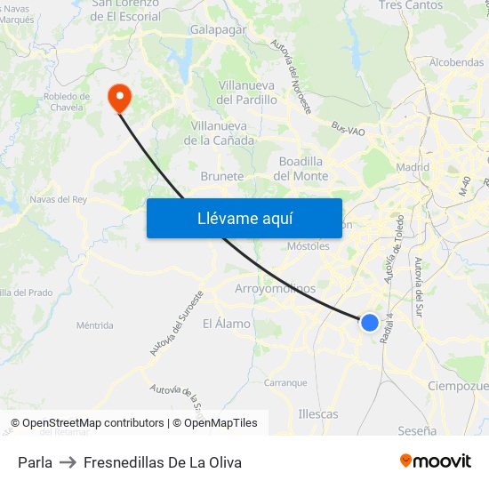 Parla to Fresnedillas De La Oliva map