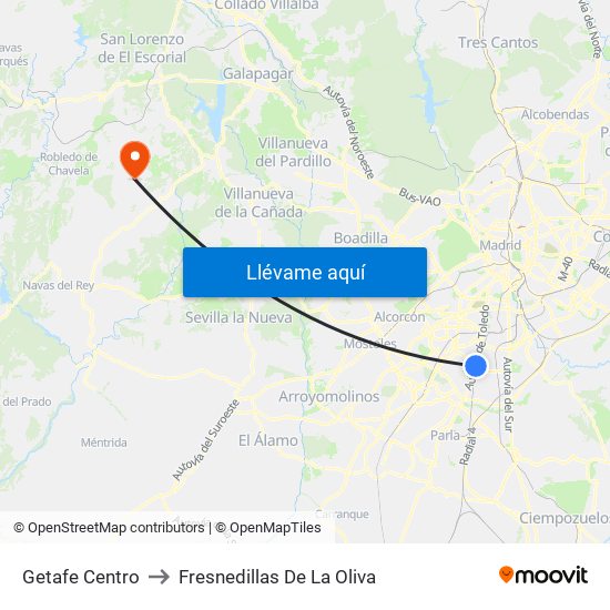 Getafe Centro to Fresnedillas De La Oliva map