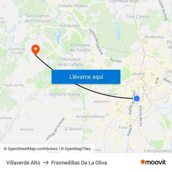 Villaverde Alto to Fresnedillas De La Oliva map