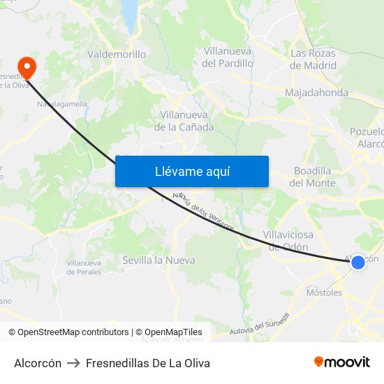 Alcorcón to Fresnedillas De La Oliva map