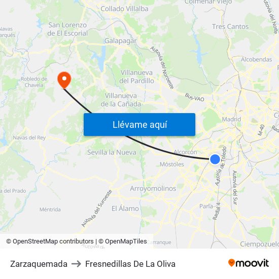 Zarzaquemada to Fresnedillas De La Oliva map