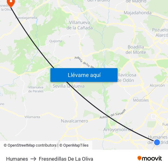 Humanes to Fresnedillas De La Oliva map