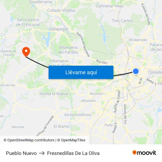 Pueblo Nuevo to Fresnedillas De La Oliva map