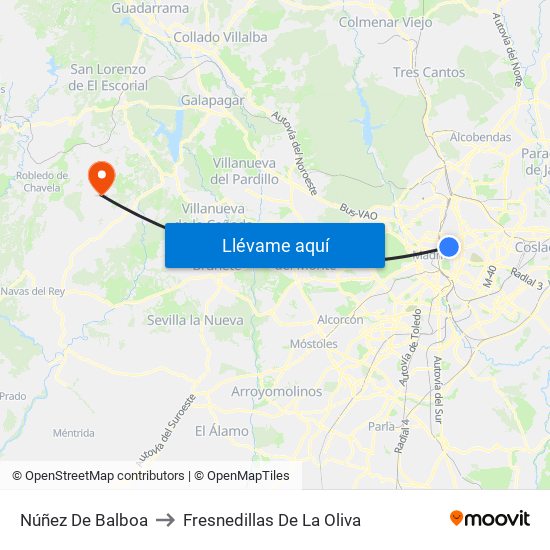 Núñez De Balboa to Fresnedillas De La Oliva map