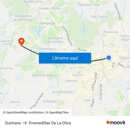 Quintana to Fresnedillas De La Oliva map