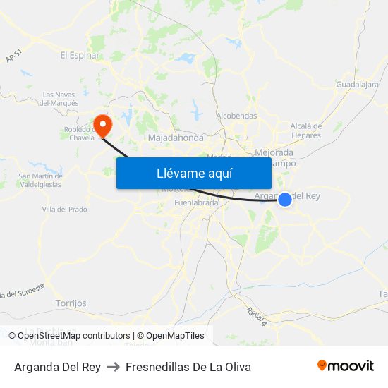 Arganda Del Rey to Fresnedillas De La Oliva map