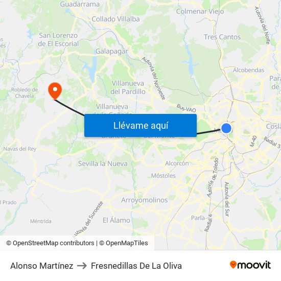 Alonso Martínez to Fresnedillas De La Oliva map