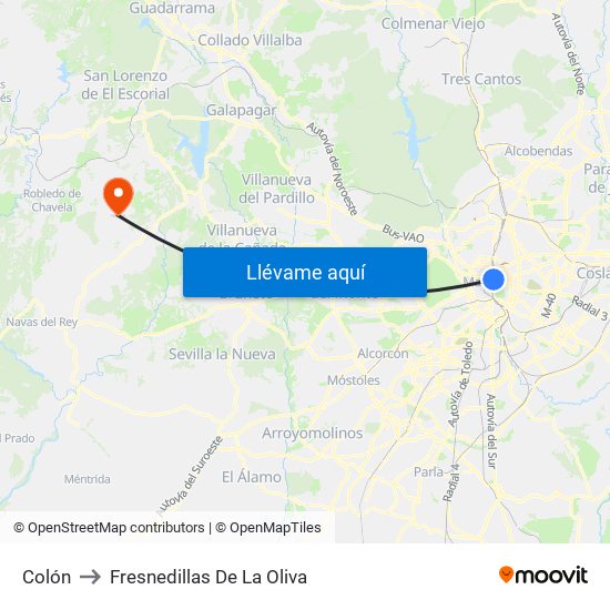 Colón to Fresnedillas De La Oliva map