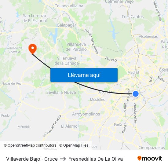 Villaverde Bajo - Cruce to Fresnedillas De La Oliva map