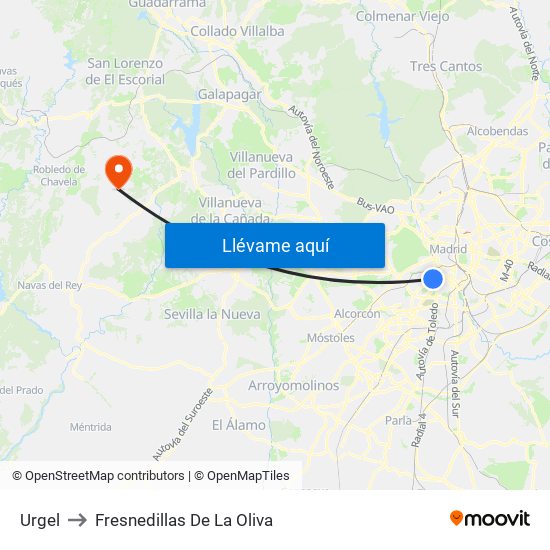 Urgel to Fresnedillas De La Oliva map