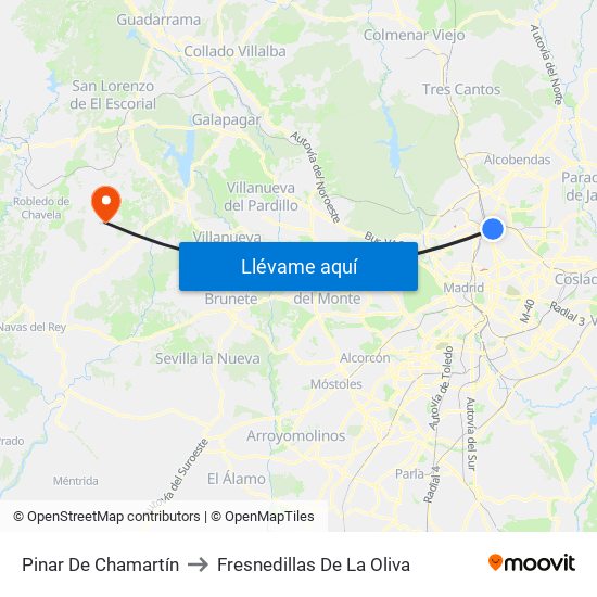 Pinar De Chamartín to Fresnedillas De La Oliva map