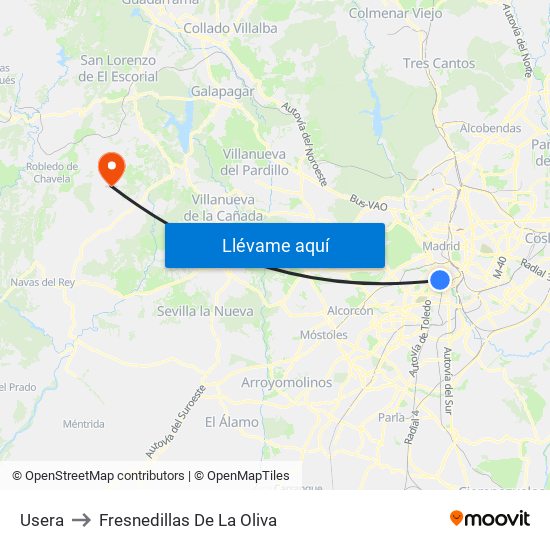 Usera to Fresnedillas De La Oliva map