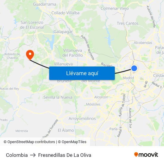 Colombia to Fresnedillas De La Oliva map