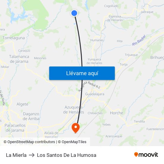 La Mierla to Los Santos De La Humosa map