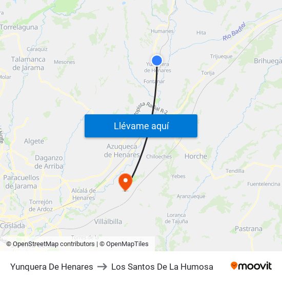 Yunquera De Henares to Los Santos De La Humosa map