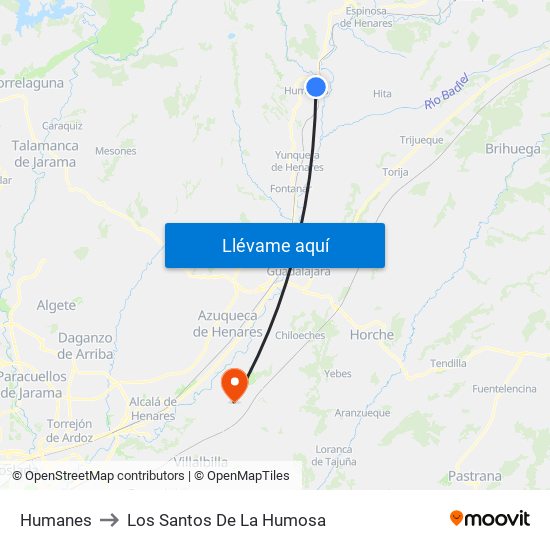 Humanes to Los Santos De La Humosa map