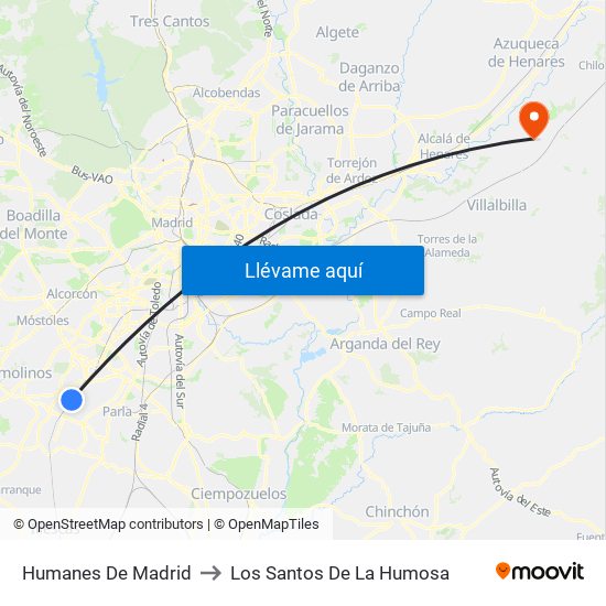 Humanes De Madrid to Los Santos De La Humosa map