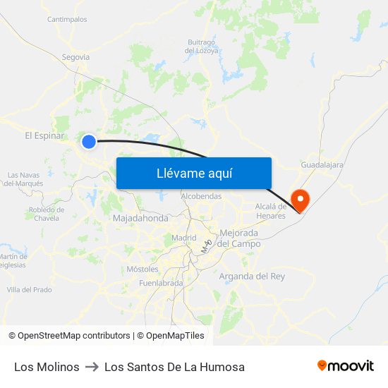 Los Molinos to Los Santos De La Humosa map