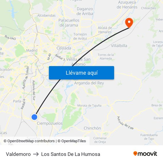 Valdemoro to Los Santos De La Humosa map