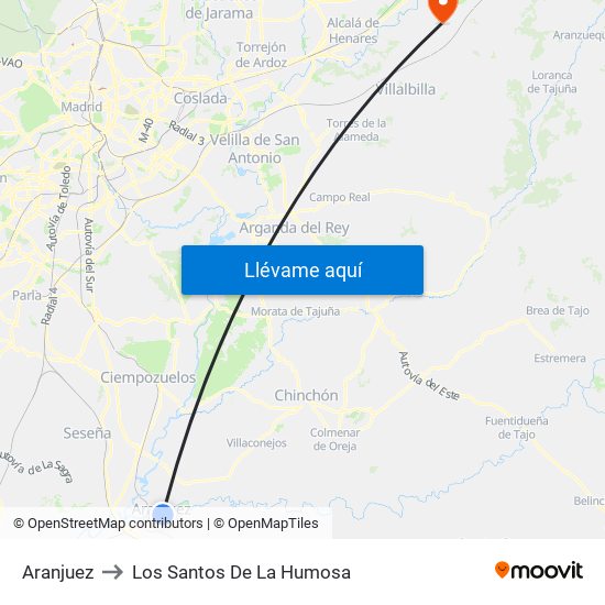 Aranjuez to Los Santos De La Humosa map