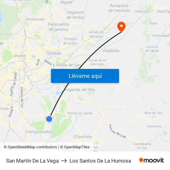 San Martín De La Vega to Los Santos De La Humosa map
